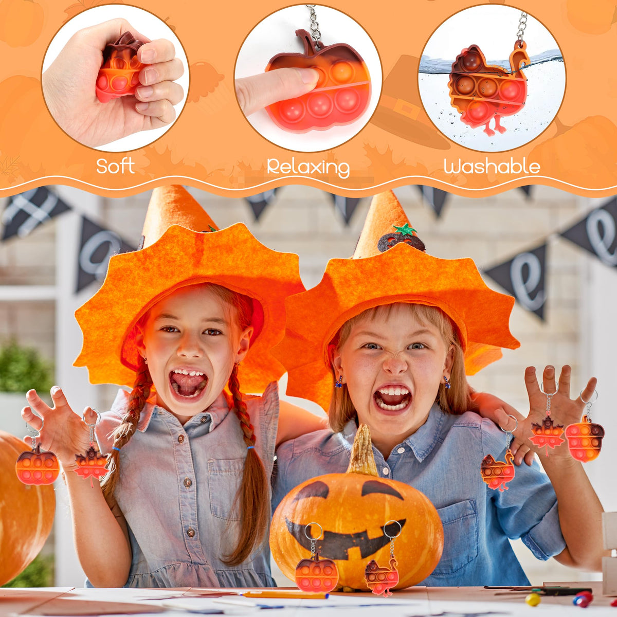 32-Piece Fall Thanksgiving Mini Pop Fidget Keychain Set