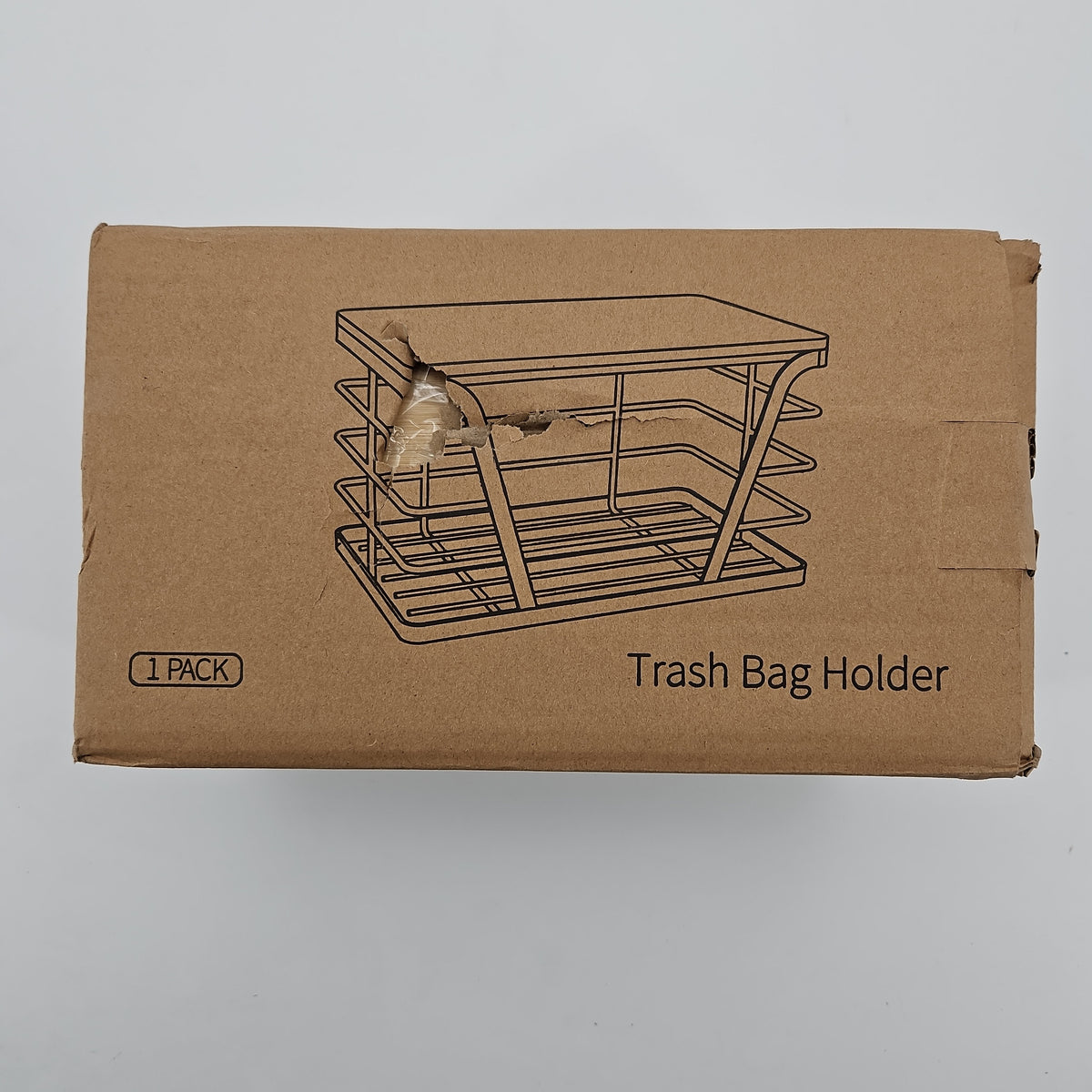 TIDIIABODE Under-Sink Trash Bag Holder, White Frame, Tan Wood-Tone Top, 1-Pack