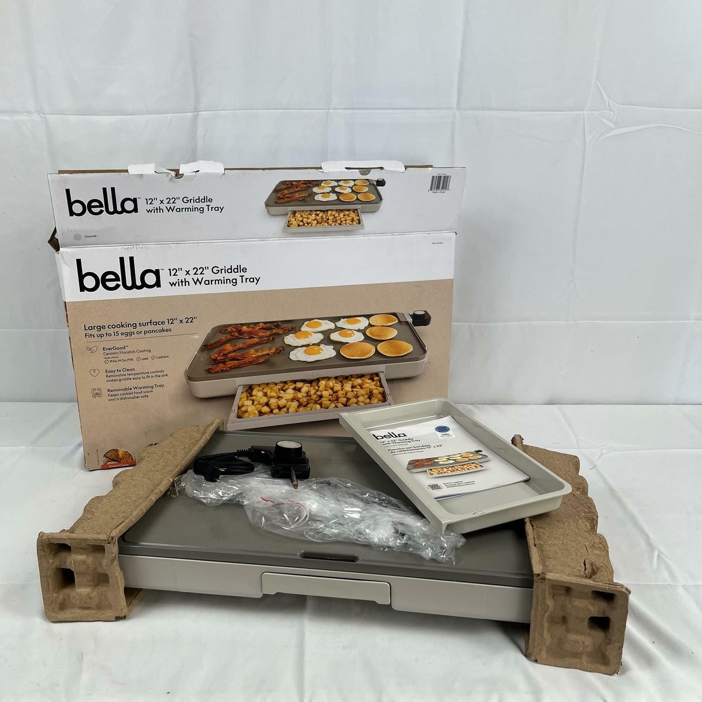 [Like_new] bella 12" x 22" Electric Griddle with Warming Tray, 1500 Watt