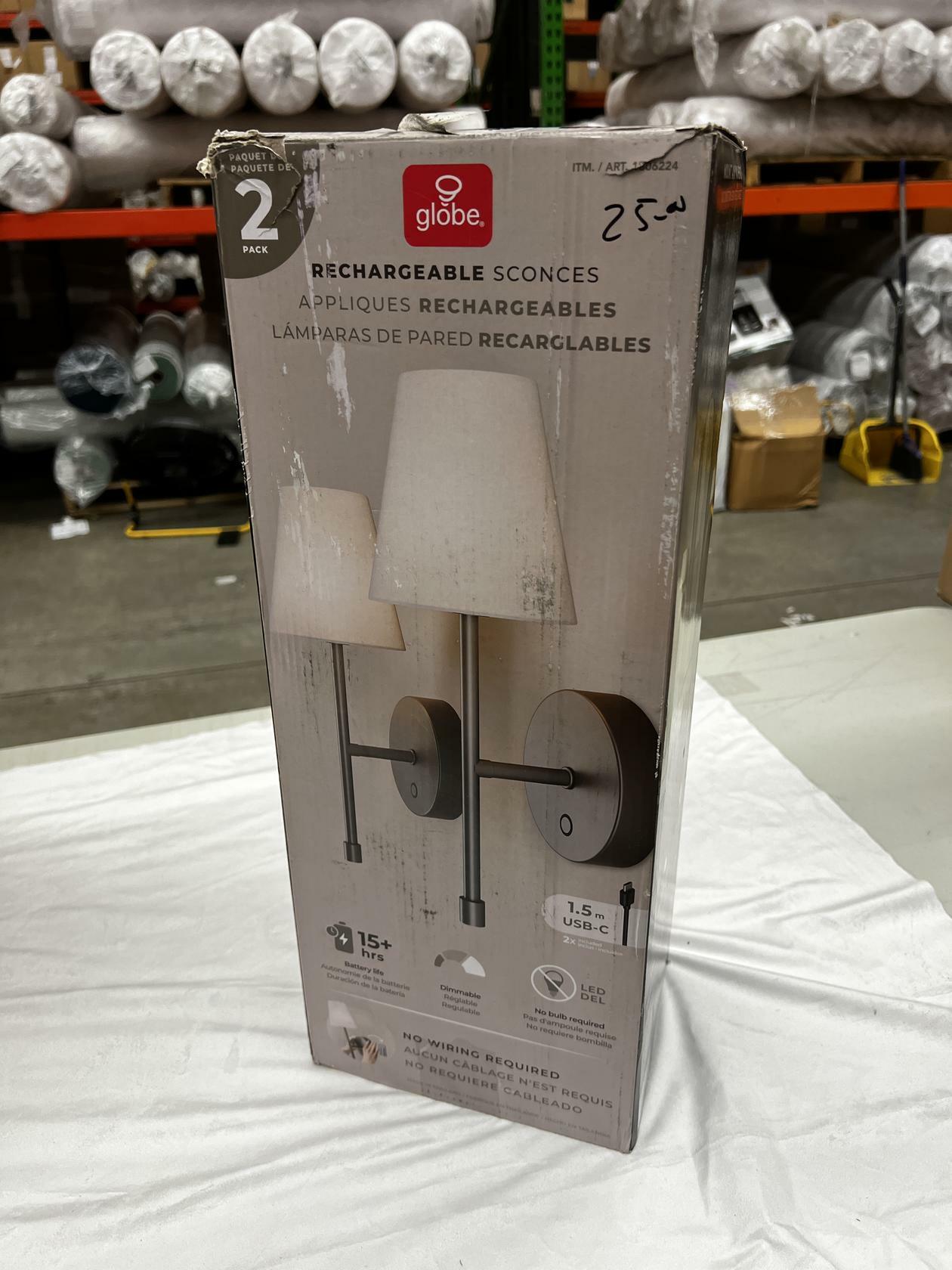 [Like_new] Globe Electric 2 Pack Wireless Rechargeable LED Integrated Wall Sconce