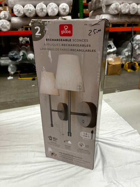 [Like_new] Globe Electric 2 Pack Wireless Rechargeable LED Integrated Wall Sconce