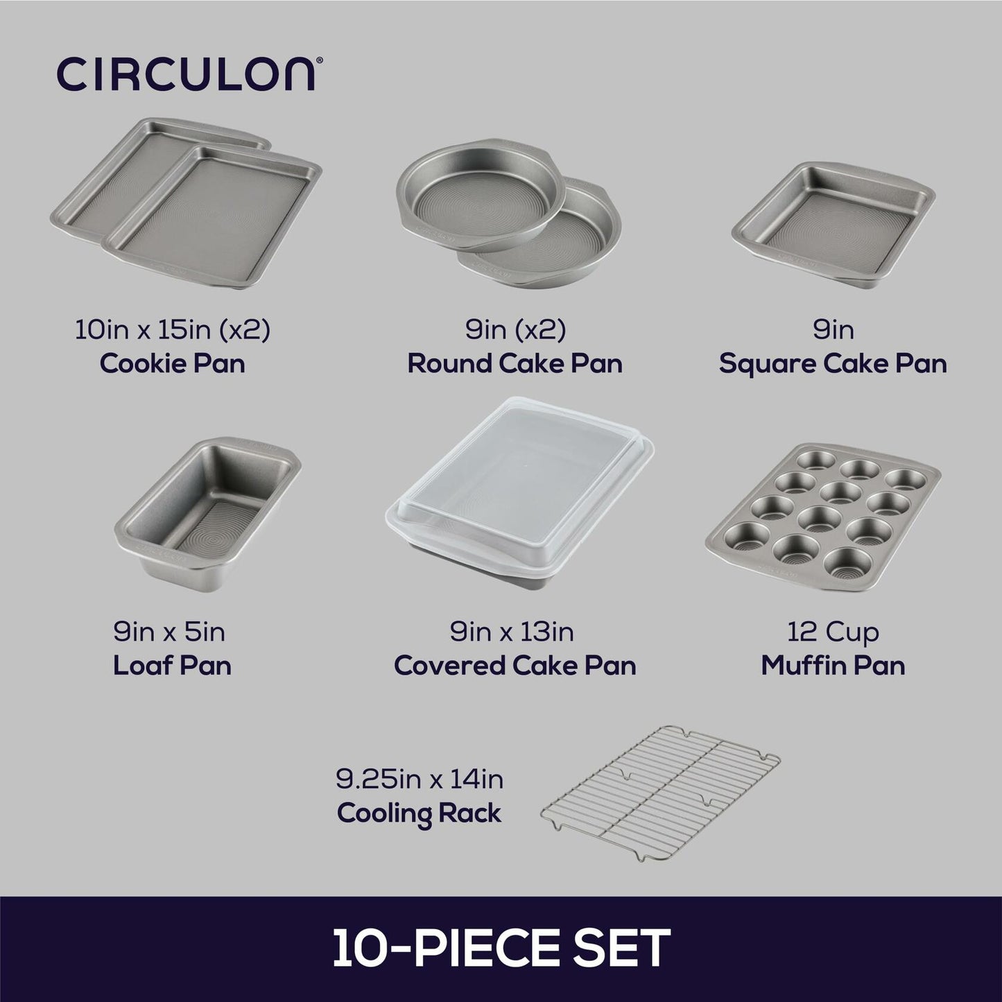 [Like_new] Circulon Nonstick Heavy Gauge Steel Bakeware Set with Rolled Pan Edges Loaf Pan,