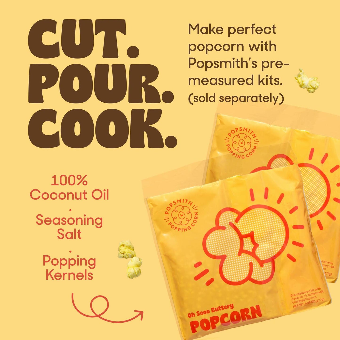 [Very_good] Popsmith Popcorn Popper in Butter - 6 Quart Stovetop Popcorn Machine - Stainless