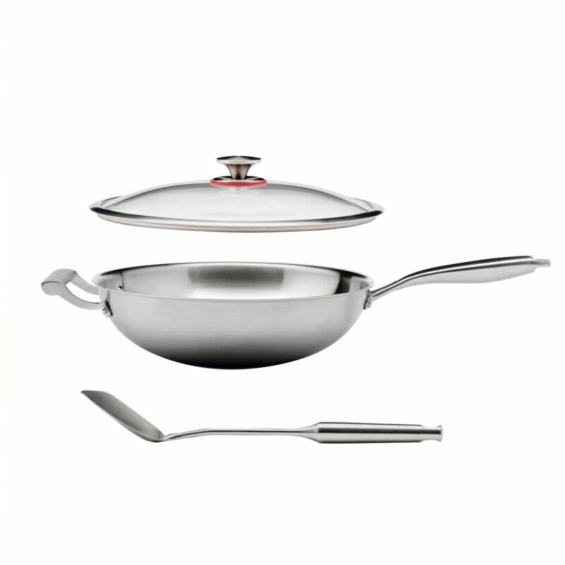 [Like_new] MIU 13" Tri-Ply Clad Stainless Steel Wok Set (Wok+Lid+Spatula)