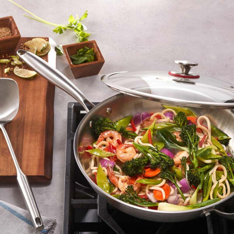 [Like_new] MIU 13" Tri-Ply Clad Stainless Steel Wok Set (Wok+Lid+Spatula)