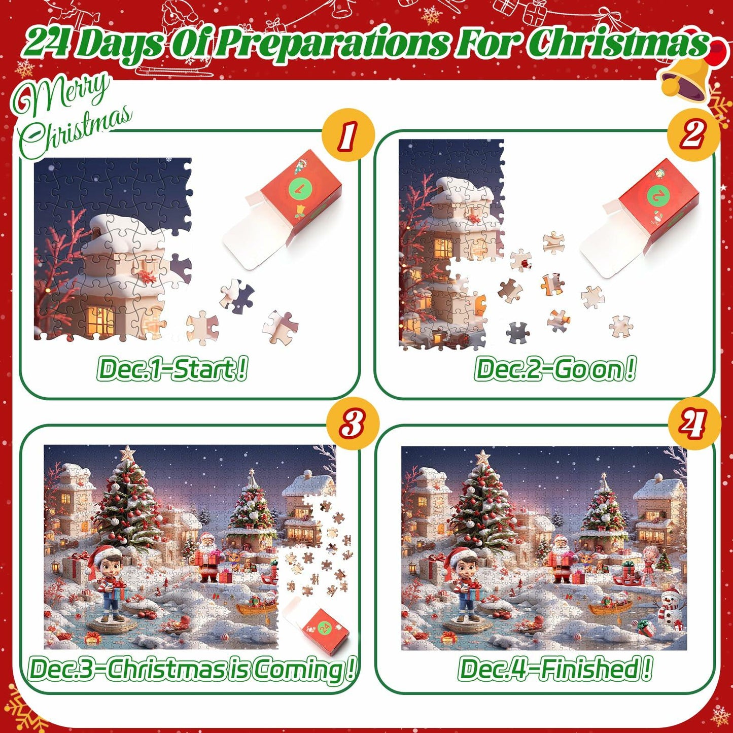 Puzzle Advent Calendar for Kids and Adults, 1008 Pieces 24 Days Countdown