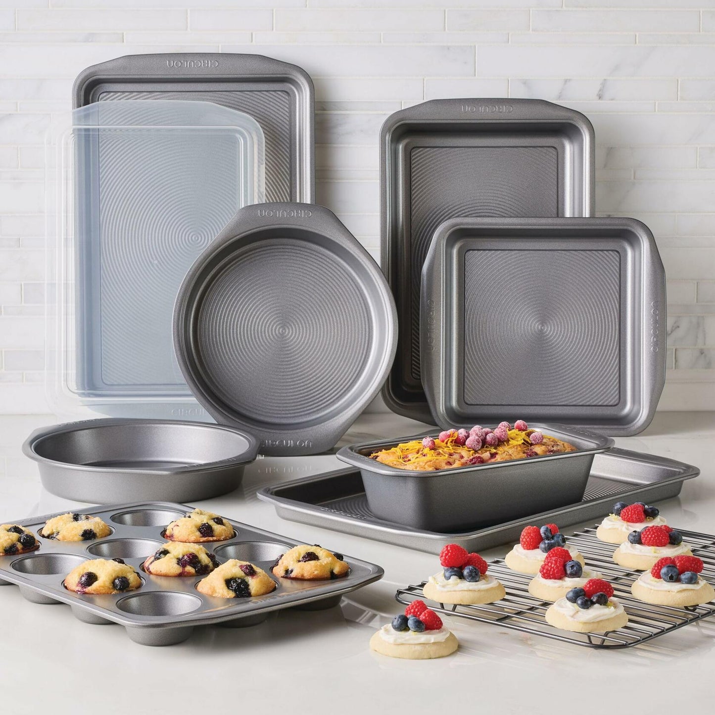 [Like_new] Circulon Nonstick Heavy Gauge Steel Bakeware Set with Rolled Pan Edges Loaf Pan,
