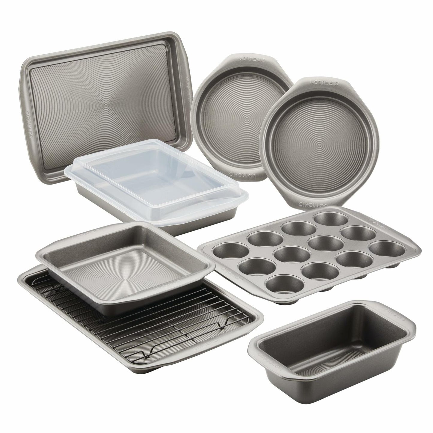 [Like_new] Circulon Nonstick Heavy Gauge Steel Bakeware Set with Rolled Pan Edges Loaf Pan,