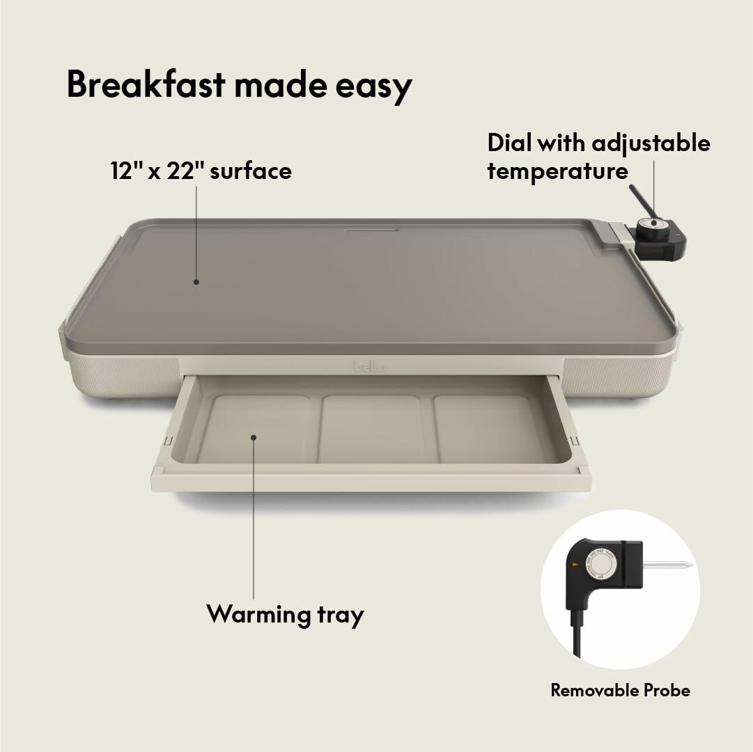 [Like_new] bella 12" x 22" Electric Griddle with Warming Tray, 1500 Watt