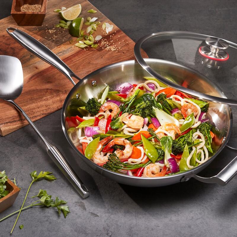 [Like_new] MIU 13" Tri-Ply Clad Stainless Steel Wok Set (Wok+Lid+Spatula)