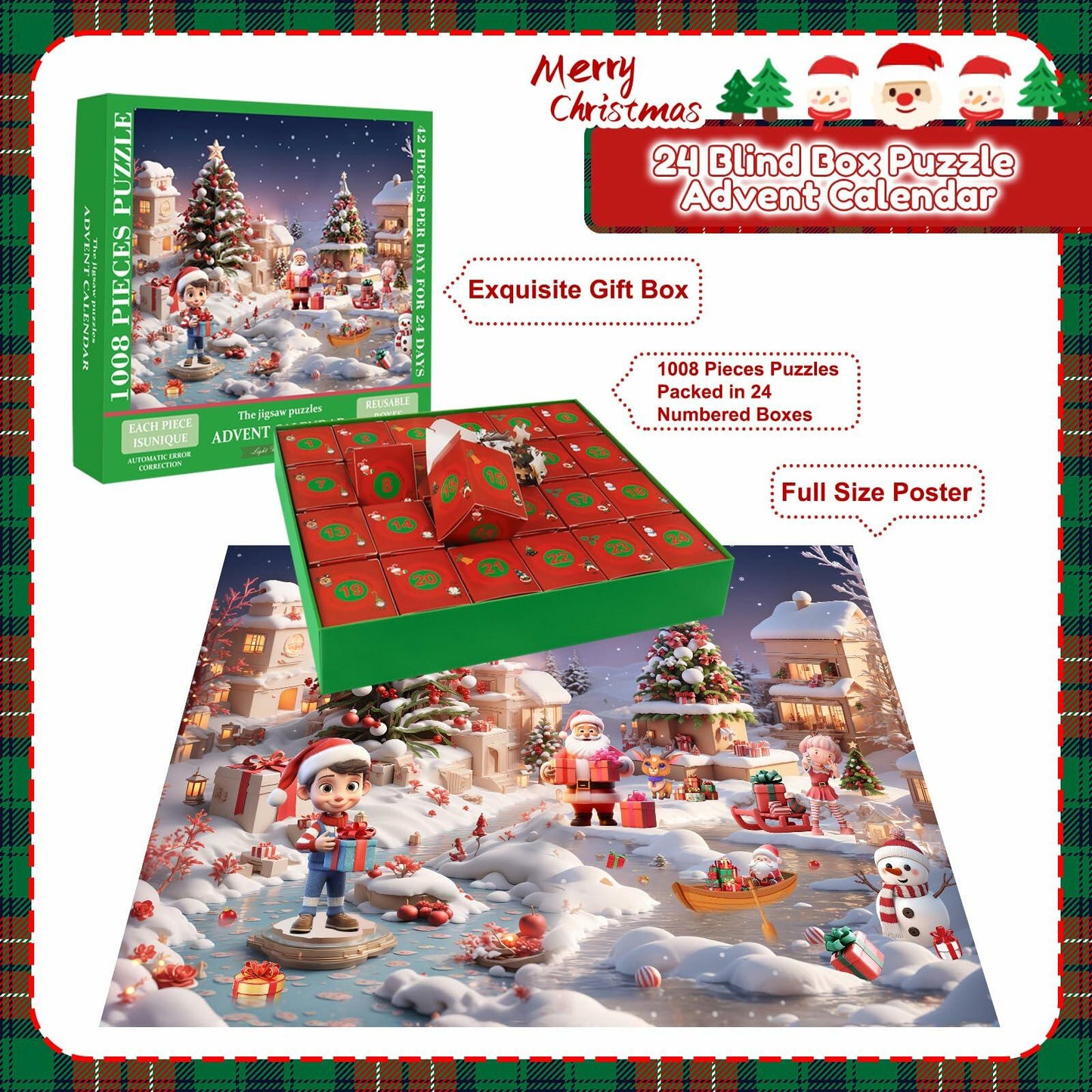 Puzzle Advent Calendar for Kids and Adults, 1008 Pieces 24 Days Countdown
