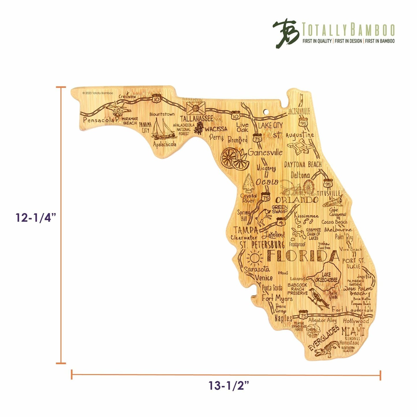 [Like_new] Totally Bamboo Destination Florida State Shaped Serving and Cutting Board