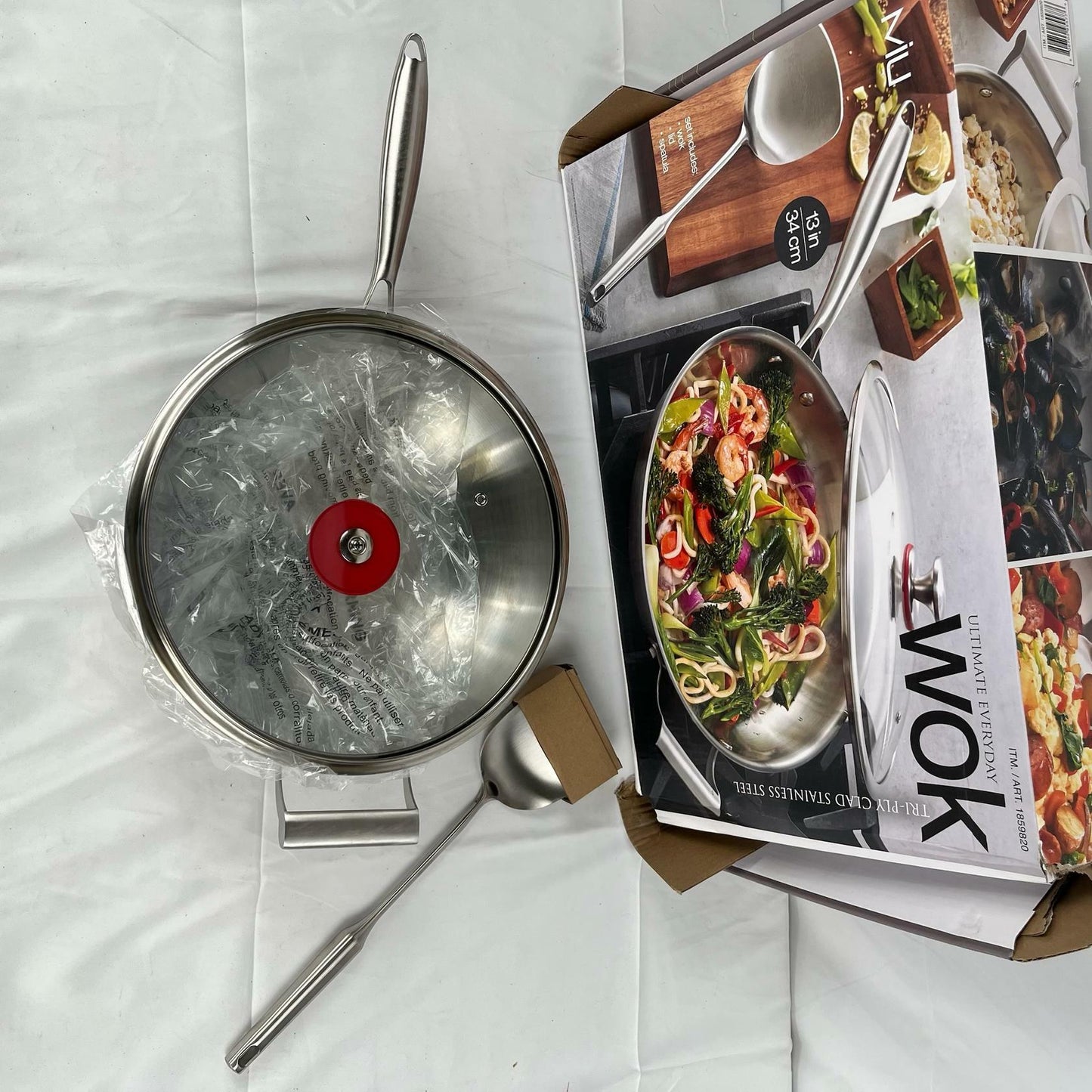 [Like_new] MIU 13" Tri-Ply Clad Stainless Steel Wok Set (Wok+Lid+Spatula)