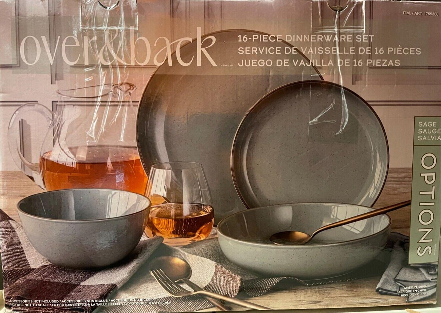 [Like_new] over&back Options 16-piece Dinnerware Set - Sage