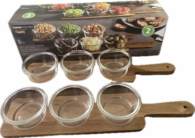 [Like_new] Home Essentials set of 2 Acacia Serving Boards with 6 Glass Bowls