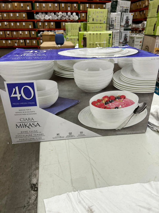 [Like_new] Mikasa Ciara 40-Piece Dinnerware Set, Bone China, Chip-Resistant, Dining