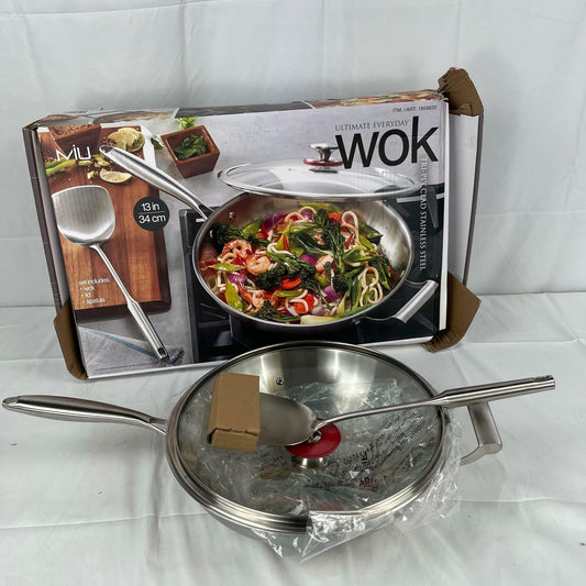 [Like_new] MIU 13" Tri-Ply Clad Stainless Steel Wok Set (Wok+Lid+Spatula)