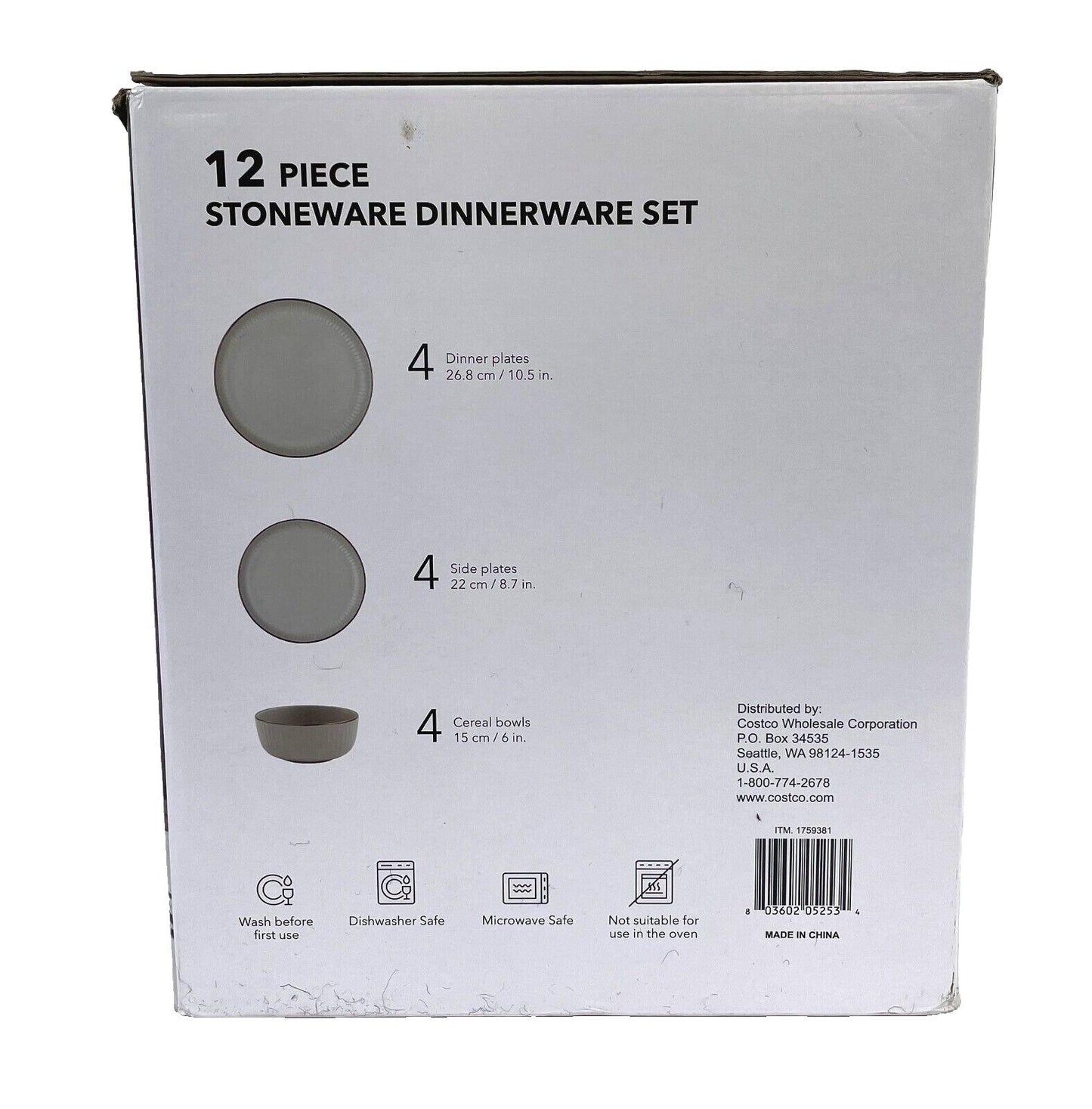 [Like_new] Safdie & Co. 12 Piece Stoneware Dinnerware Set - Modern Linen Plates & Bowls Set