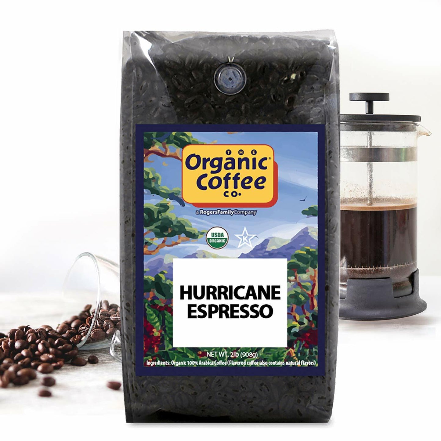 BB06/25 Organic-Coffee Co Hurricane Espresso Whole Bean Coffee 2LB