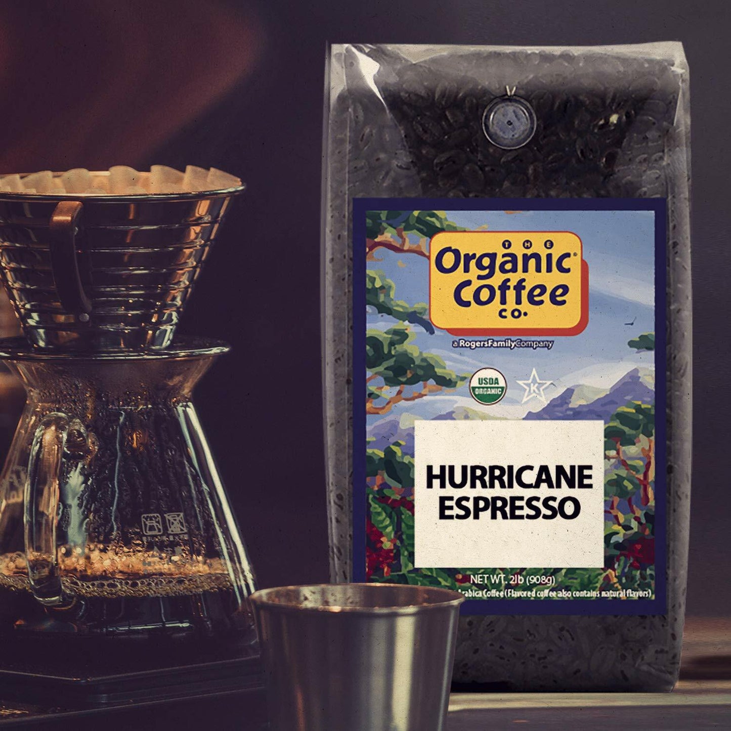 BB06/25 Organic-Coffee Co Hurricane Espresso Whole Bean Coffee 2LB