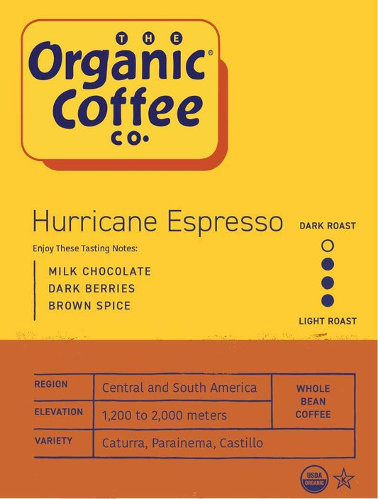 BB06/25 Organic-Coffee Co Hurricane Espresso Whole Bean Coffee 2LB