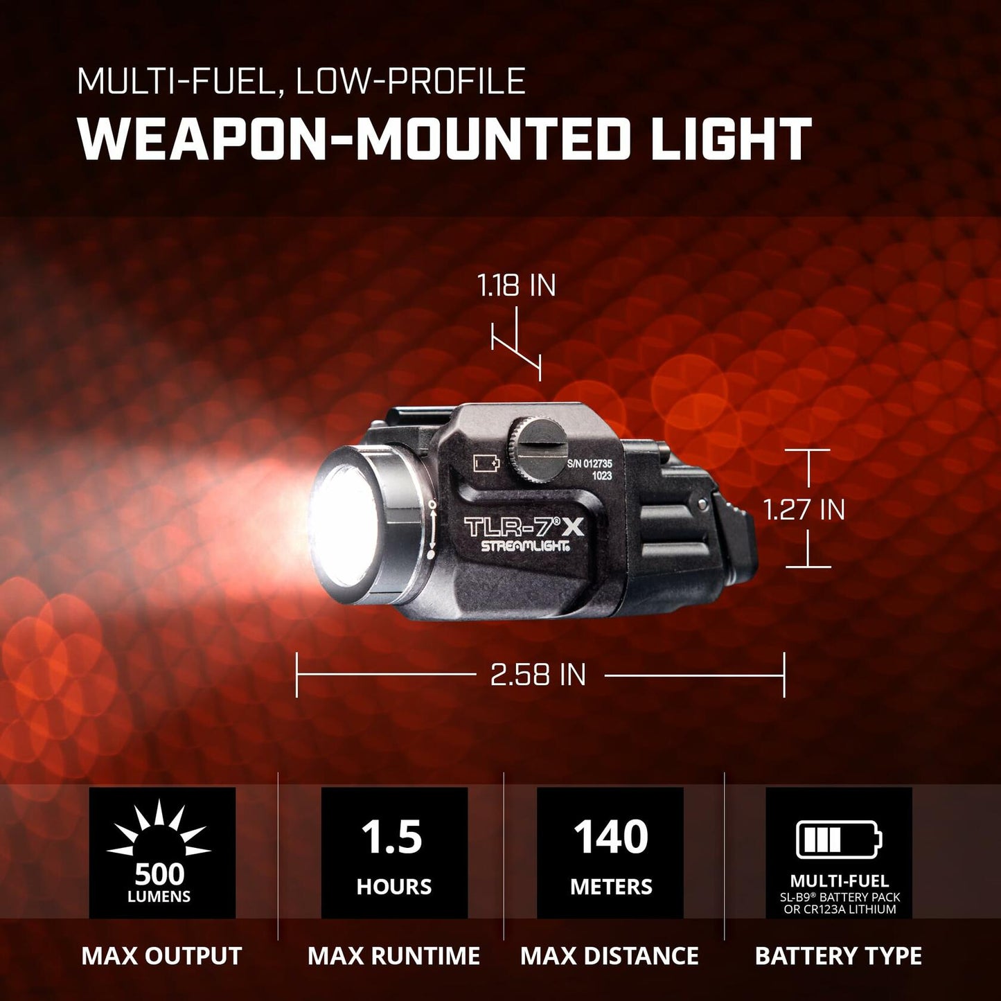 Streamlight 69424 TLR-7 X 500-Lumen Compact Tactical Weapon Light, Black