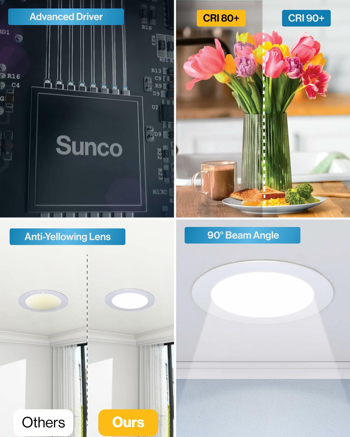 Sunco Recessed Lighting 6 Inch LED, 50000 Lifetime Hours ETL 2 Pack.