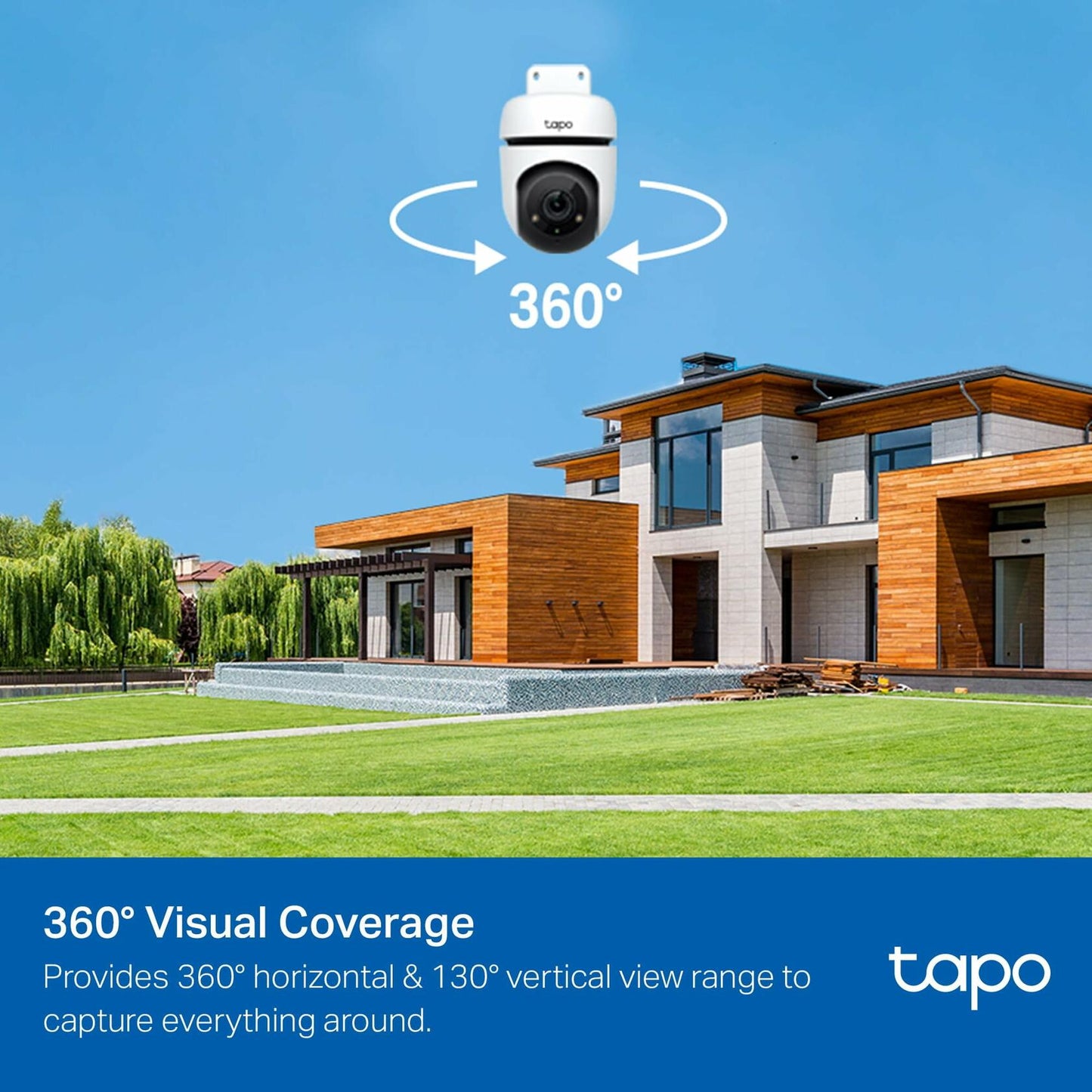 Tapo 1080P Outdoor Wired Pan/Tilt Security Wi-Fi Camera, 360° View