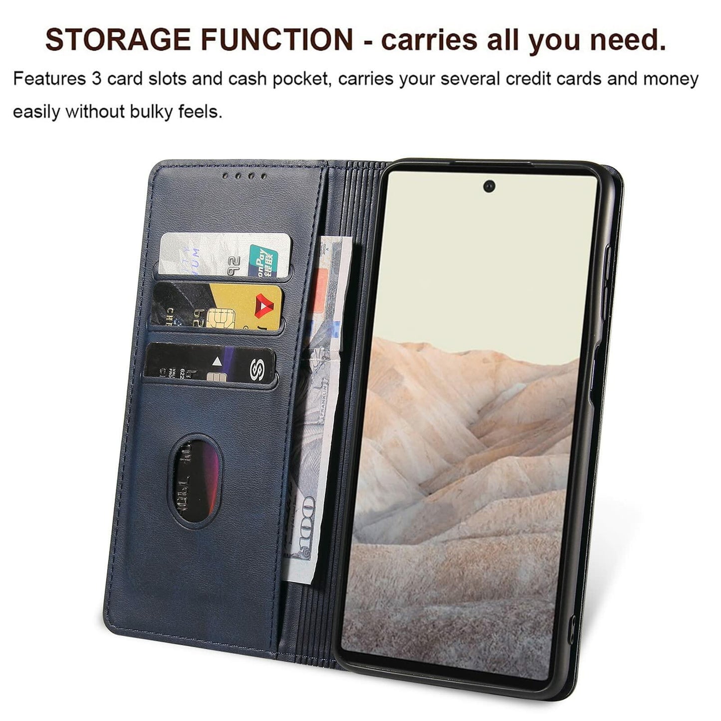 TOHULLE for Google Pixel 6 Case, Vintage Wallet Case Card Holder - Blue