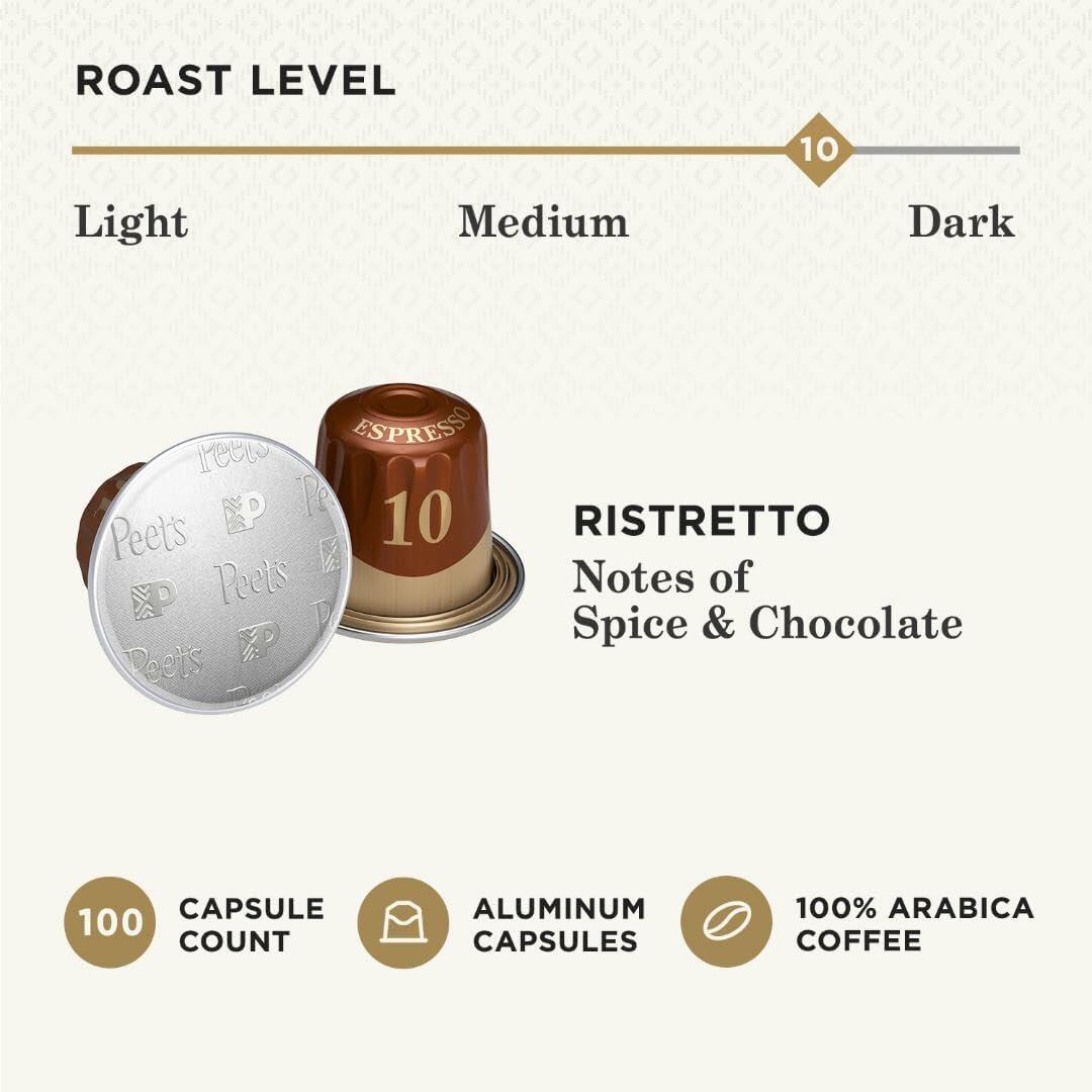 Peet's Coffee, Dark Roast Espresso Capsules (10 Boxes of 10 Espresso Capsules)