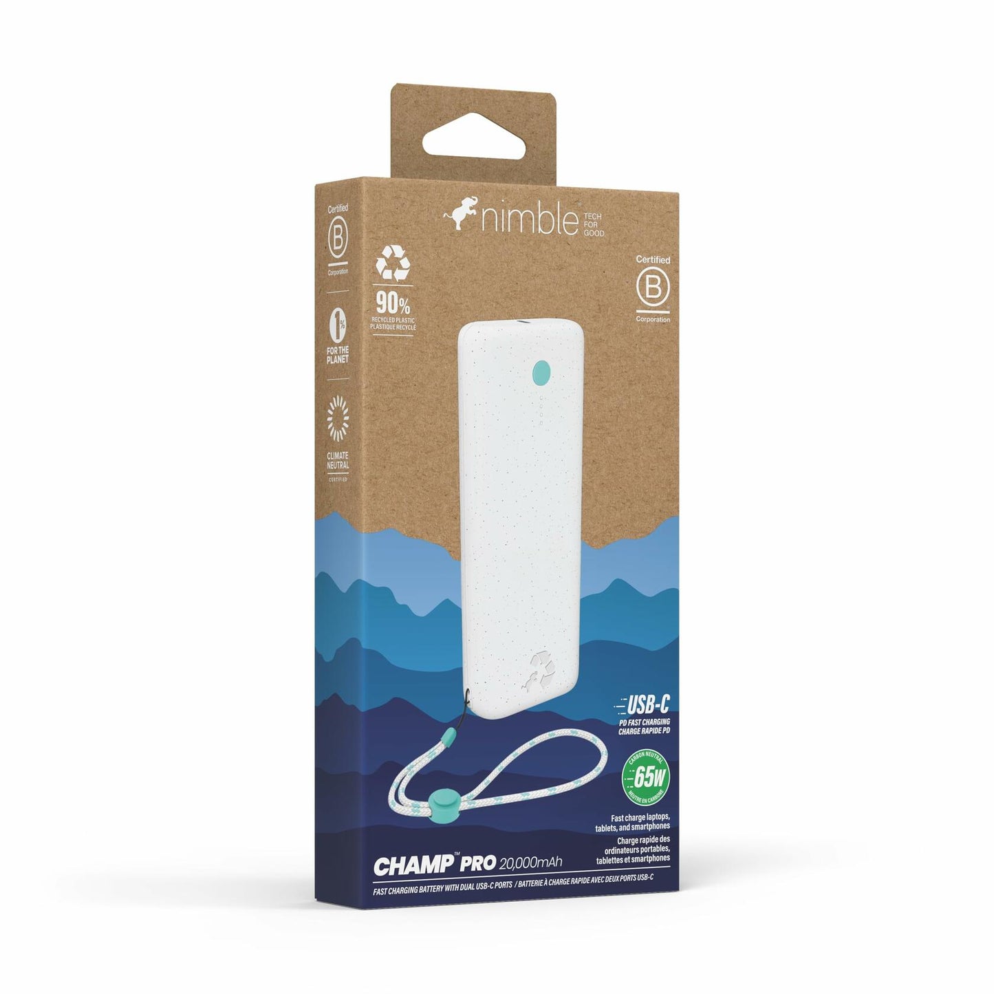 Nimble Champ Pro Portable Charger, 20,000mAh PowerBank with Cable,65W Dual USB-C