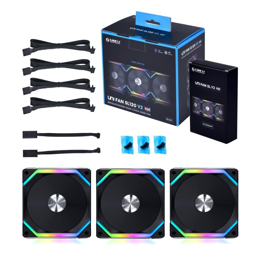 Lian Li UNI Fan SL120 V2 RGB Black Triple Pack with Controller - UF-SL120V2-3B