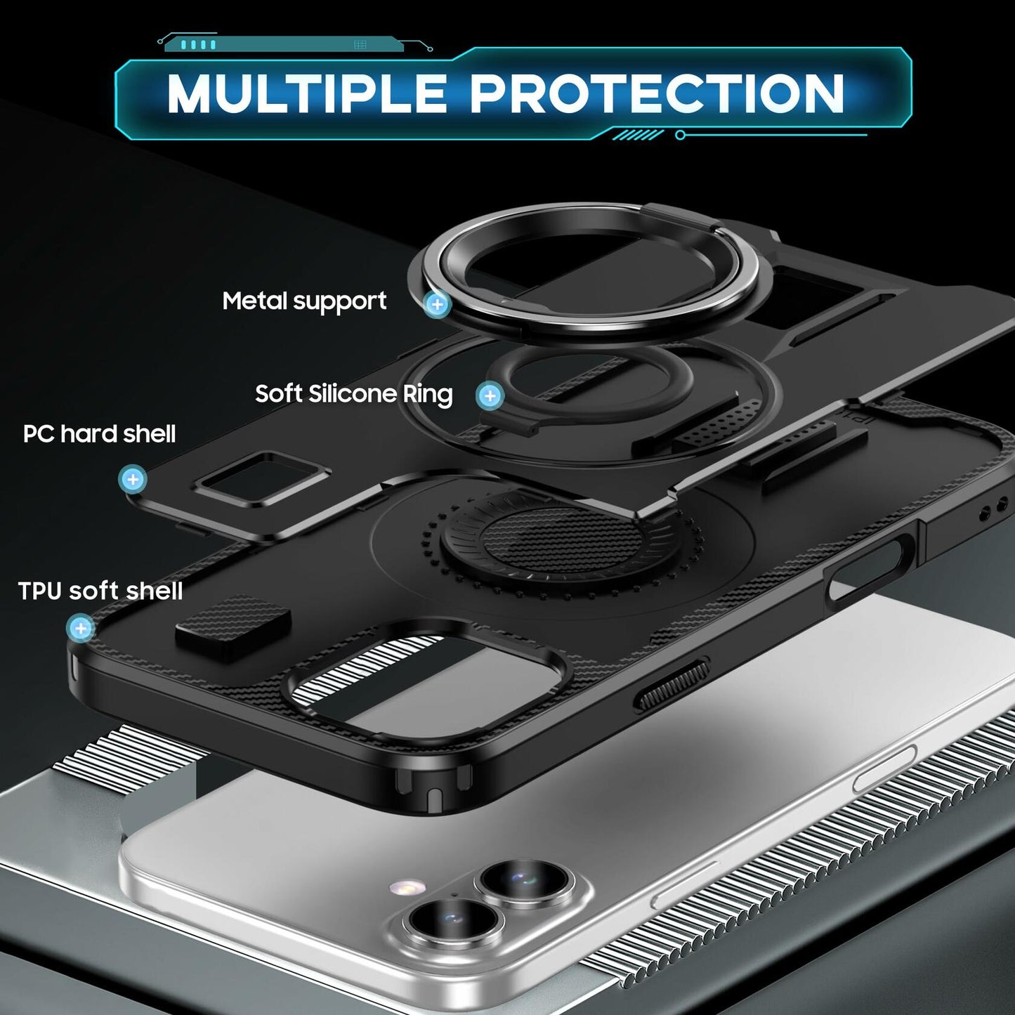 Amytor Designed for iPhone 16 Plus Case, Heavy Duty [15 FT Military Grade Drop
