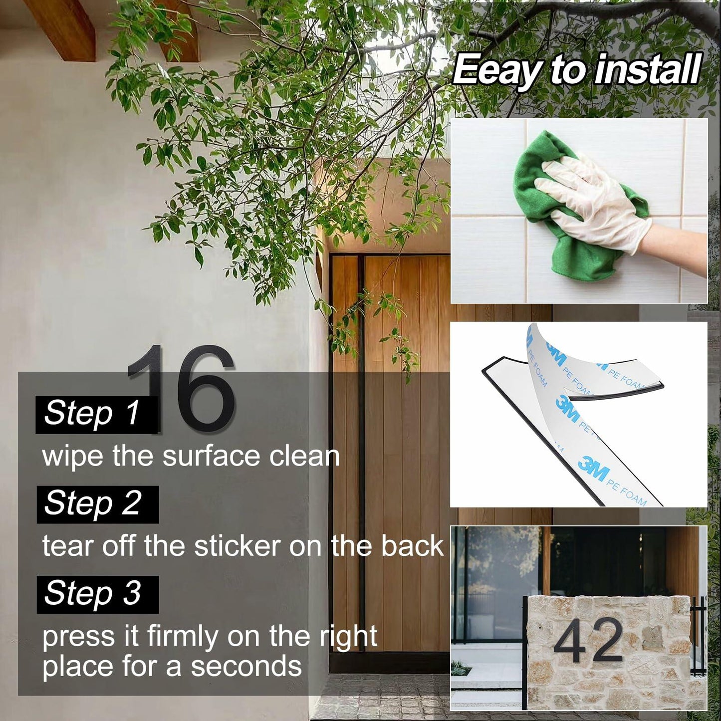 6 Inch Stainless Steel Self-Adhesive House Number 4 Outdoor Durable