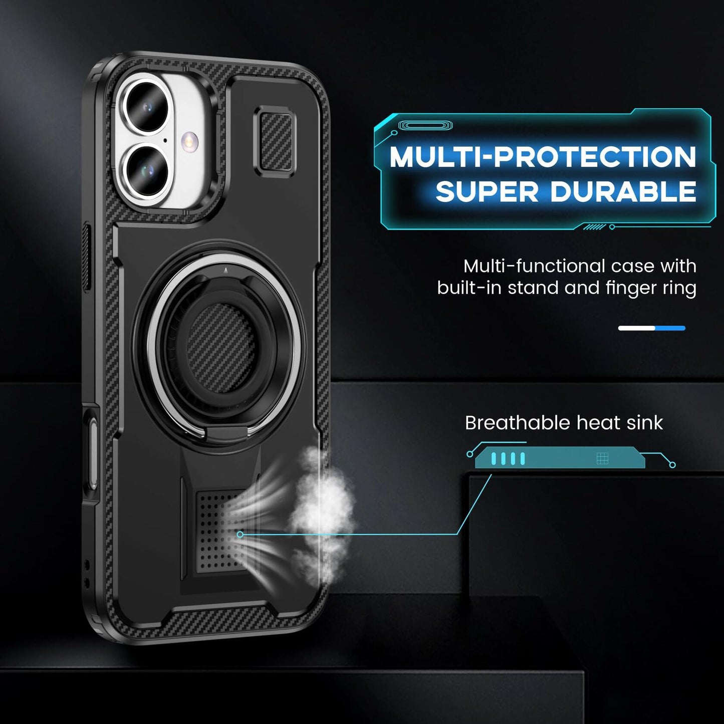 Amytor Designed for iPhone 16 Plus Case, Heavy Duty [15 FT Military Grade Drop