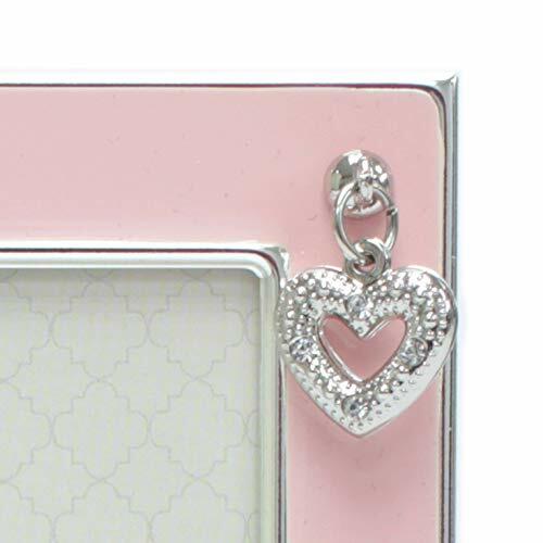 MIMOSA MOMENTS Silver Plated Metal Baby Picture Frame with Pink Enamel and a
