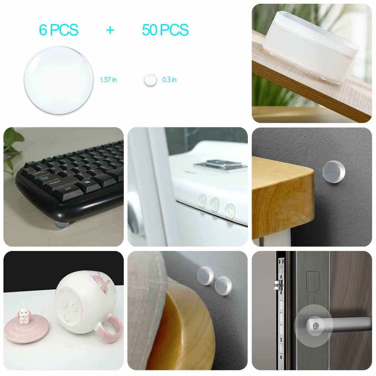 56 pcs Clear Self Adhesive Door Stoppers Set Wall Protectors 1.57x0.33"