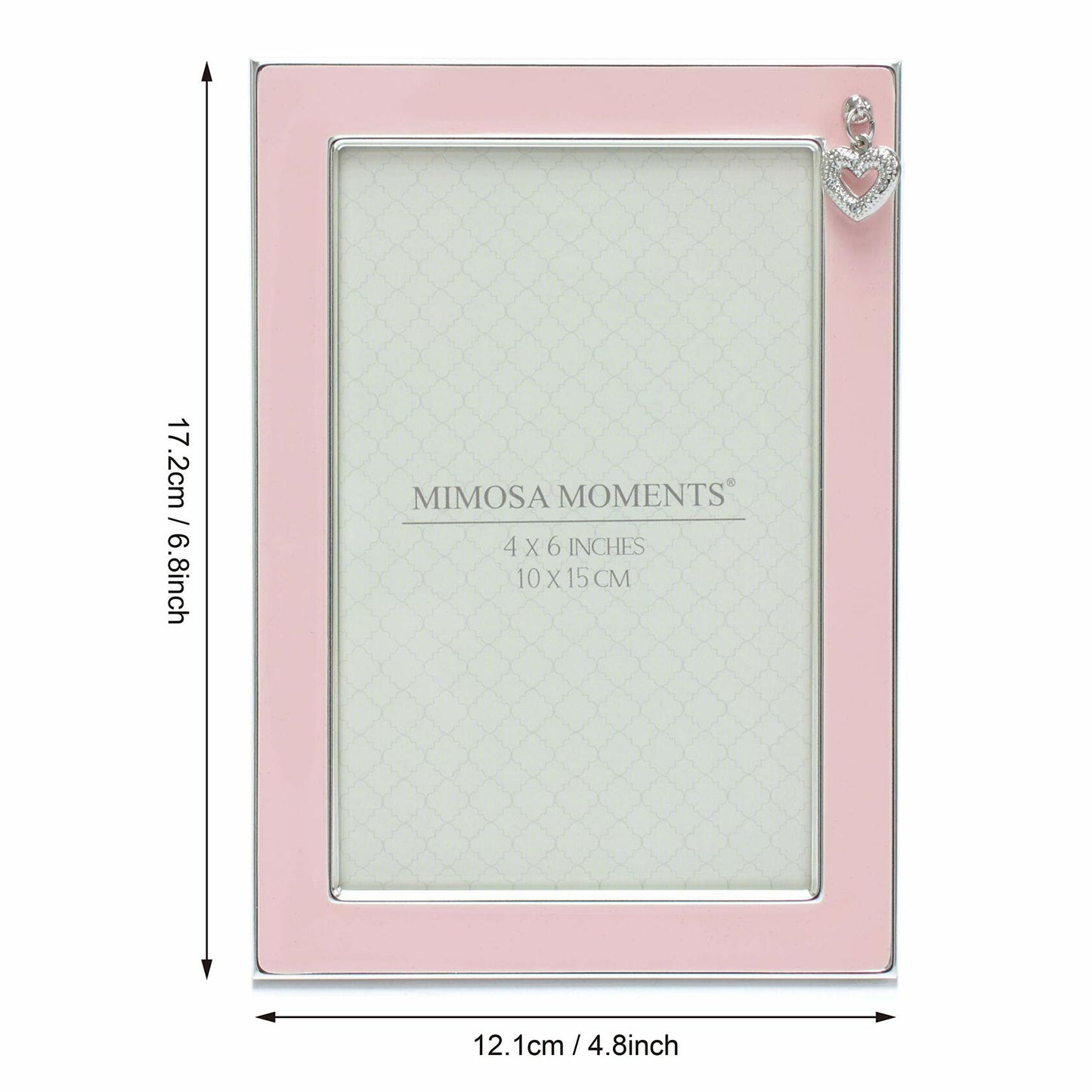 MIMOSA MOMENTS Silver Plated Metal Baby Picture Frame with Pink Enamel and a