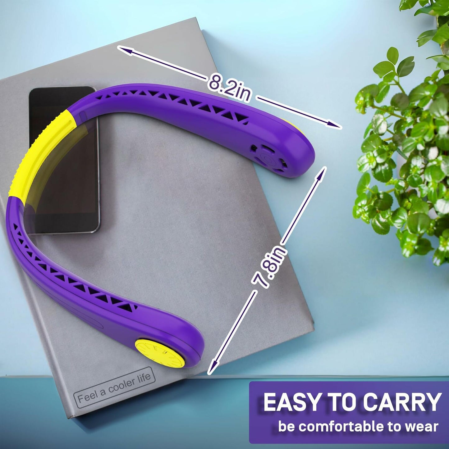 NinetinGel Neck Fan USB Rechargeable Purple Portable Indoor Outdoor Travel
