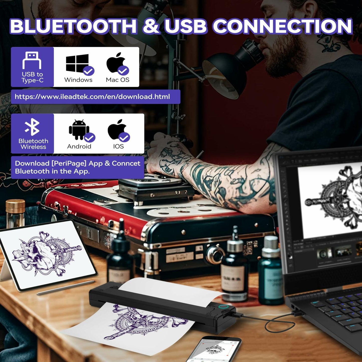 PeriPage P90 Wireless Tattoo Stencil Printer, Portable, Works with Phone & PC