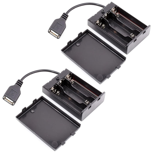 TEAYIR (Pack of 2) 3 AA Battery Holder, 4.5-5V with Cover and On/Off Switch