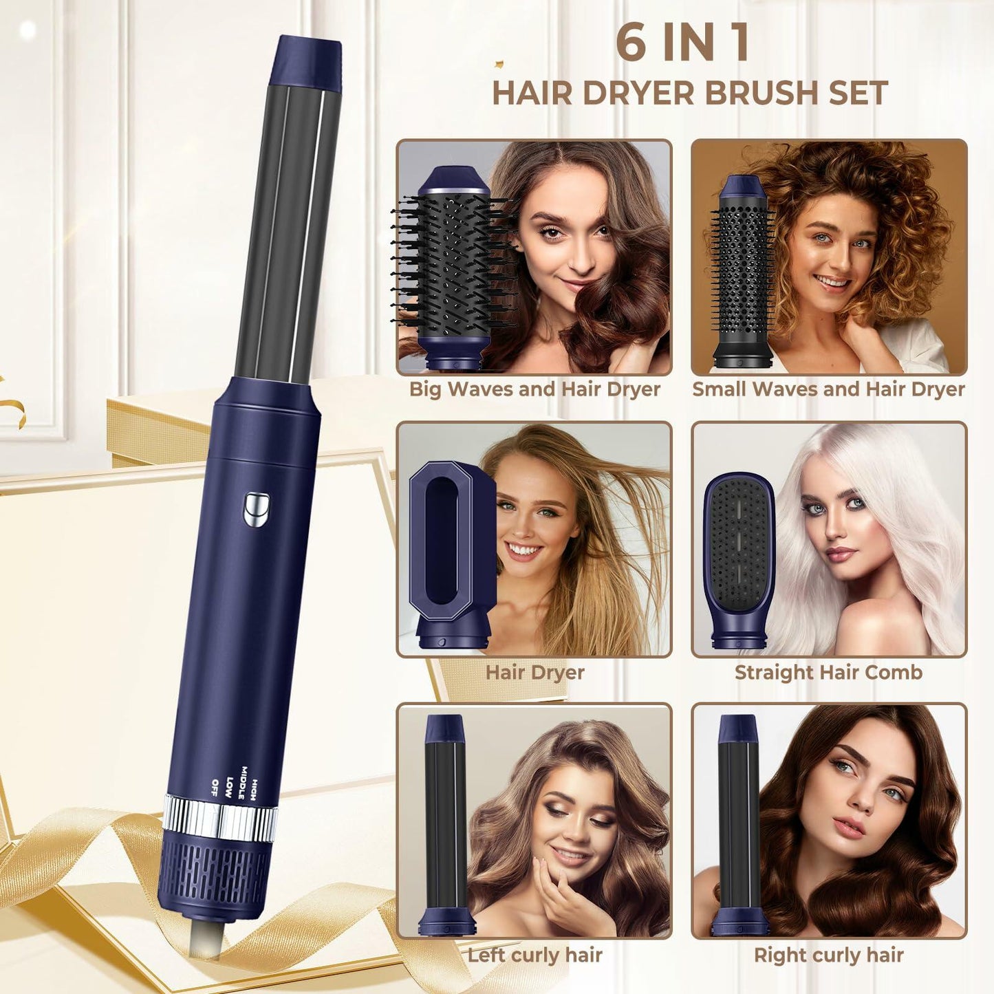 [Like_new] 6 in 1 Blow Dryer Brush Set – Ionic Dryer, Curler, Straightener, Brush