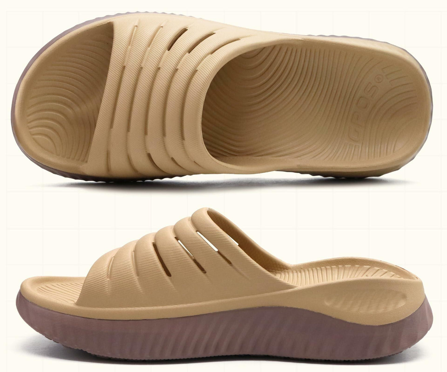 GPOS Women's Orthotic Recovery Slides – Cushioned Sandals, Khaki Brown, Size 7