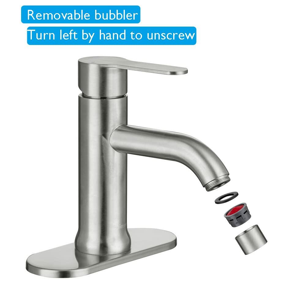 Bainser Single Hole Bathroom Faucet Brushed Nickel with Removable Aerator