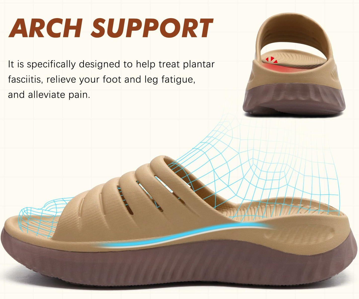 GPOS Women's Orthotic Recovery Slides – Cushioned Sandals, Khaki Brown, Size 7