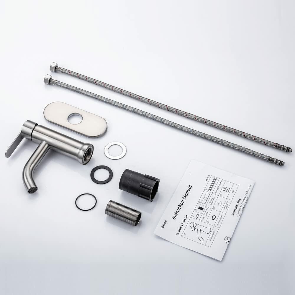Bainser Single Hole Bathroom Faucet Brushed Nickel with Removable Aerator