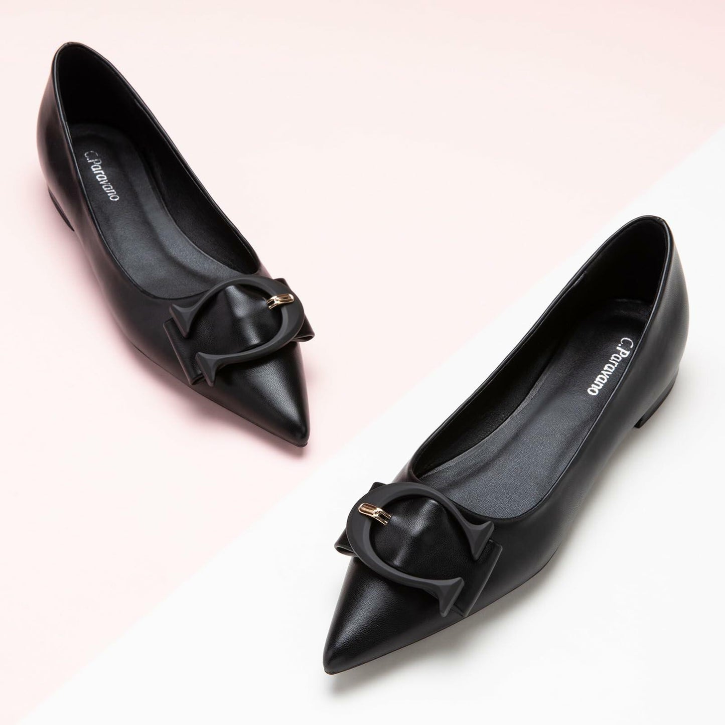 C.Paravano Women's Pointed Toe Leather Flats Black Comfy Slip-On Shoes 7.5