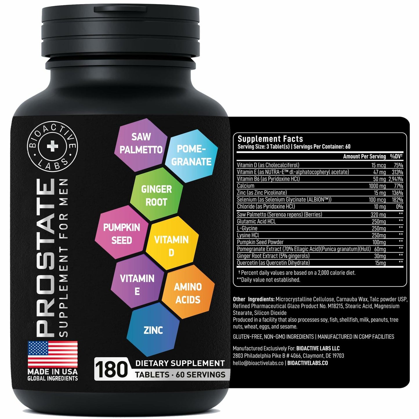 BIOACTIVE LABS Prostate Supplement – Saw Palmetto & Pumpkin, 180 Tabs