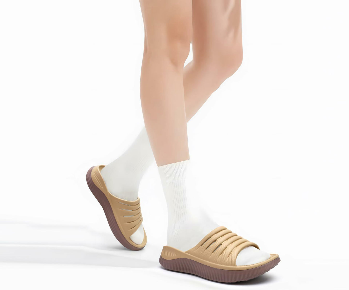 GPOS Women's Orthotic Recovery Slides – Cushioned Sandals, Khaki Brown, Size 7