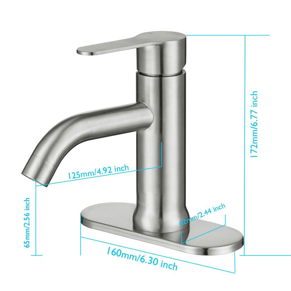 Bainser Single Hole Bathroom Faucet Brushed Nickel with Removable Aerator